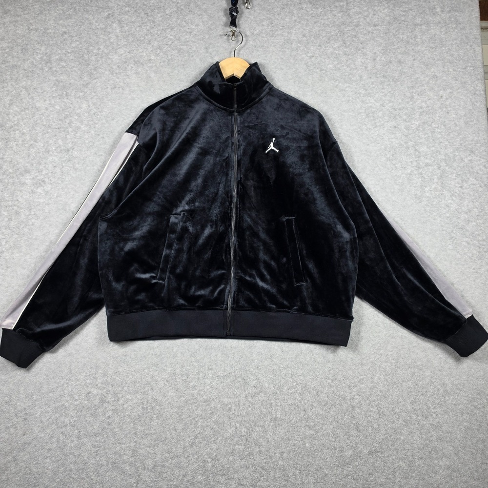 Air Jordan Flight Women's Velour Track Jacket Size Small Black Oversized Relaxed